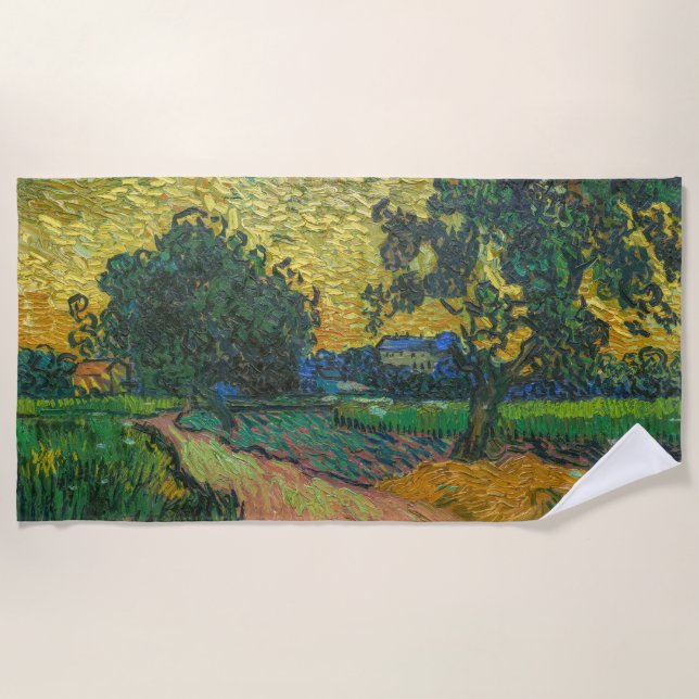 Vincent van Gogh - Landscape at Twilight Beach Towel (Front)