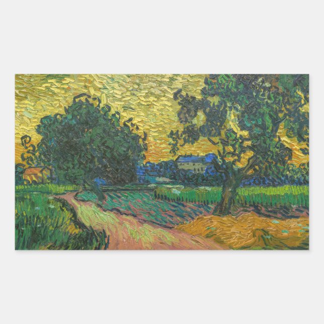 Vincent van Gogh - Landscape at Twilight Rectangular Sticker (Front)