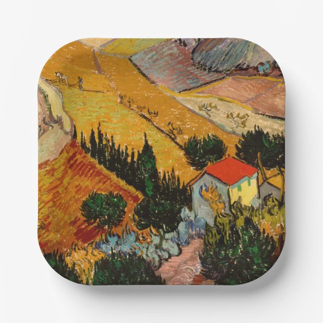 Vincent van Gogh - Landscape, House and Ploughman Paper Plate (Front)