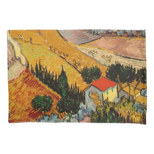 Vincent van Gogh - Landscape, House and Ploughman Pillowcase (Front)
