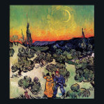 Vincent Van Gogh - Landscape With Couple Fine Art Poster<br><div class="desc">Vincent Van Gogh's Landscape With Couple Walking And Crescent Moon. Oil on canvas from 1890 showing a couple, with the red-headed man considered to be Van Gogh himself, walking through an orchard of olive trees under a twilight sky with a crescent moon, cypresses and mountains in the background. Unlike similar...</div>
