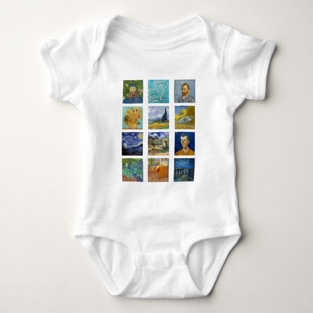 Vincent Van Gogh - Masterpieces Grid Baby Bodysuit (Front)