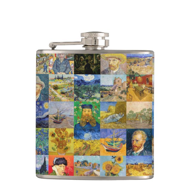 Vincent van Gogh - Masterpieces Mosaic Patchwork Hip Flask (Front)