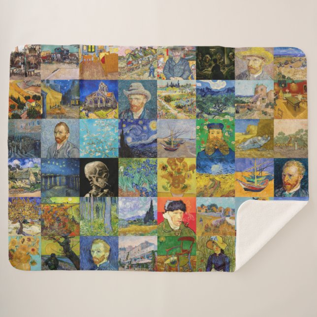 Vincent van Gogh - Masterpieces Mosaic Patchwork Sherpa Blanket (Front (Horizontal))
