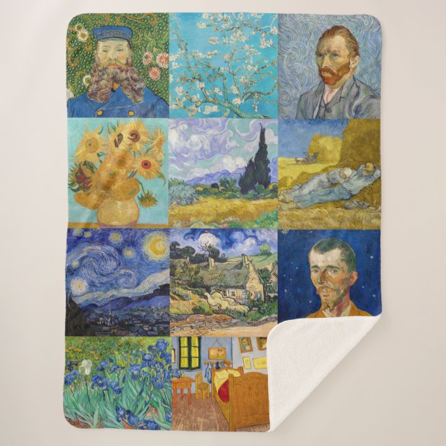 Vincent Van Gogh - Masterpieces Patchwork Sherpa Blanket (Front)