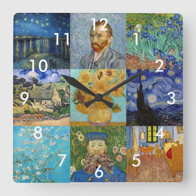 Vincent Van Gogh - Masterpieces Patchwork Square Wall Clock (Front)