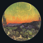Vincent Van Gogh Moonlit Landscape Classic Round Sticker<br><div class="desc">Vincent Van Gogh Moonlit Landscape Fine Art Painting "Moonlit Landscape", also known as "The Promenade, Evening" or "Landscape with Couple Walking" is an oil painting by Dutch Post-Impressionist artist Vincent van Gogh. The painting features a twilight sky with a crescent moon. The beautiful artwork shows warm, vibrant colours such as...</div>