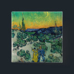Vincent van Gogh - Moonlit Landscape with Couple 15 Cm Square Badge<br><div class="desc">Moonlit Landscape / Couple Walking among Olive Trees in a Mountainous Landscape with Crescent Moon - Vincent van Gogh,  Oil on Canvas,  1890</div>