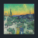 Vincent van Gogh - Moonlit Landscape with Couple Magnet<br><div class="desc">Moonlit Landscape / Couple Walking among Olive Trees in a Mountainous Landscape with Crescent Moon - Vincent van Gogh,  Oil on Canvas,  1890</div>