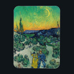 Vincent van Gogh - Moonlit Landscape with Couple Magnet<br><div class="desc">Moonlit Landscape / Couple Walking among Olive Trees in a Mountainous Landscape with Crescent Moon - Vincent van Gogh,  Oil on Canvas,  1890</div>