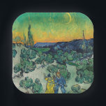 Vincent van Gogh - Moonlit Landscape with Couple Paper Plate<br><div class="desc">Moonlit Landscape / Couple Walking among Olive Trees in a Mountainous Landscape with Crescent Moon - Vincent van Gogh,  Oil on Canvas,  1890</div>