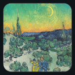Vincent van Gogh - Moonlit Landscape with Couple Square Sticker<br><div class="desc">Moonlit Landscape / Couple Walking among Olive Trees in a Mountainous Landscape with Crescent Moon - Vincent van Gogh,  Oil on Canvas,  1890</div>