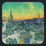 Vincent van Gogh - Moonlit Landscape with Couple Square Sticker<br><div class="desc">Moonlit Landscape / Couple Walking among Olive Trees in a Mountainous Landscape with Crescent Moon - Vincent van Gogh,  Oil on Canvas,  1890</div>