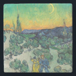 Vincent van Gogh - Moonlit Landscape with Couple Stone Coaster<br><div class="desc">Moonlit Landscape / Couple Walking among Olive Trees in a Mountainous Landscape with Crescent Moon - Vincent van Gogh,  Oil on Canvas,  1890</div>