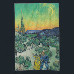 Vincent van Gogh - Moonlit Landscape with Couple Tea Towel<br><div class="desc">Moonlit Landscape / Couple Walking among Olive Trees in a Mountainous Landscape with Crescent Moon - Vincent van Gogh,  Oil on Canvas,  1890</div>