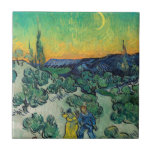 Vincent van Gogh - Moonlit Landscape with Couple Tile<br><div class="desc">Moonlit Landscape / Couple Walking among Olive Trees in a Mountainous Landscape with Crescent Moon - Vincent van Gogh,  Oil on Canvas,  1890</div>