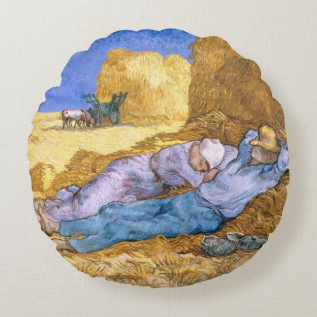 Vincent van Gogh | Noon, The Siesta, after Millet Round Cushion (Front)