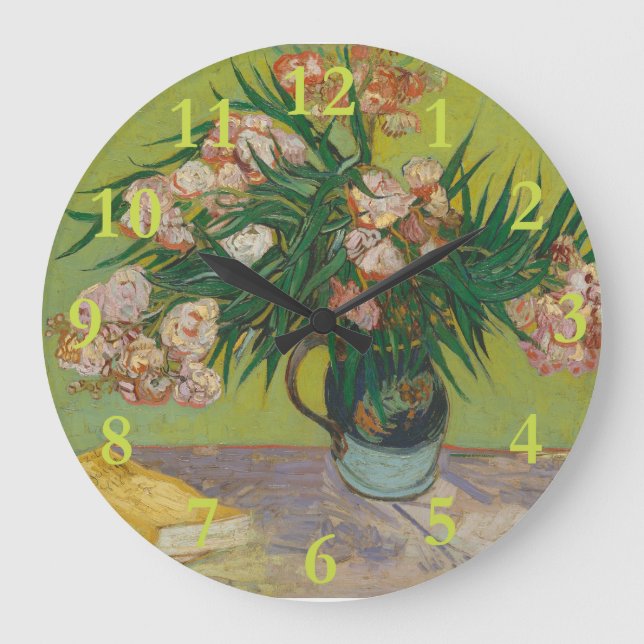Vincent Van Gogh Oleander flower painting Large Clock (Front)
