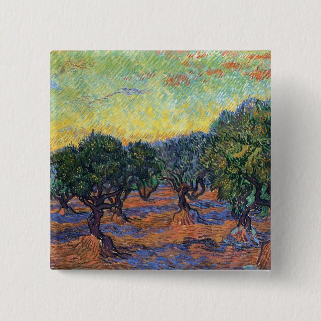 Vincent Van Gogh Olive Grove Impressionism Art 15 Cm Square Badge (Front)