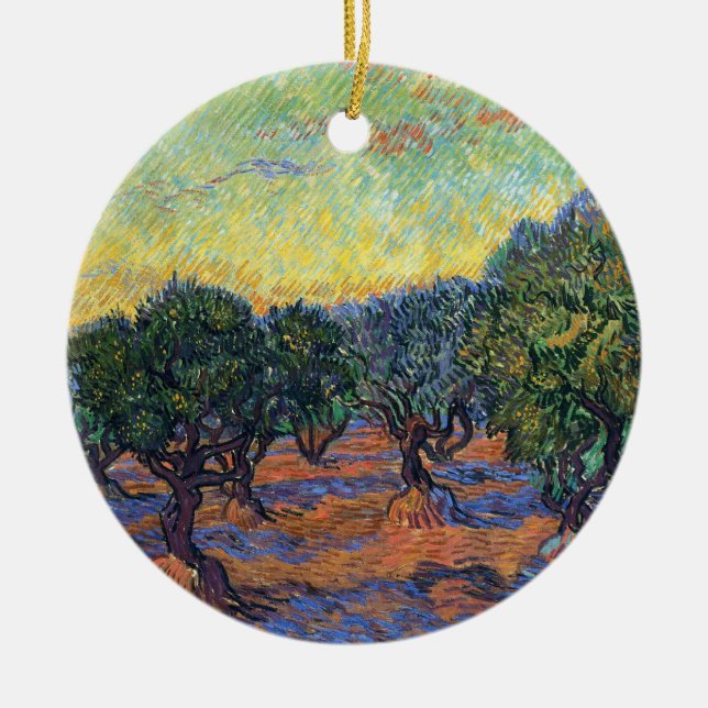 Vincent Van Gogh Olive Grove Impressionism Art Ceramic Tree Decoration (Front)