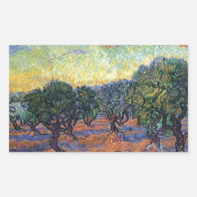 Vincent Van Gogh Olive Grove Impressionism Art Rectangular Sticker (Front)