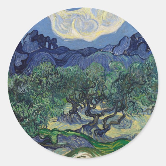 Vincent van Gogh - Olive Trees, Alpilles Mountains Classic Round Sticker (Front)