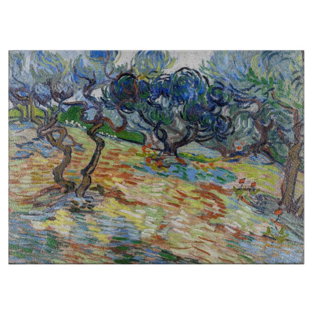 Vincent van Gogh - Olive Trees: Bright blue sky Cutting Board (Front)