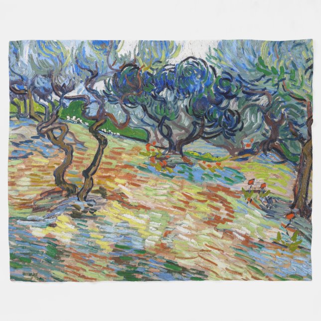 Vincent van Gogh - Olive Trees: Bright blue sky Fleece Blanket (Front (Horizontal))