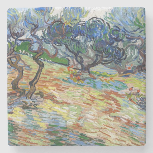 Vincent van Gogh - Olive Trees: Bright blue sky Stone Coaster (Front)