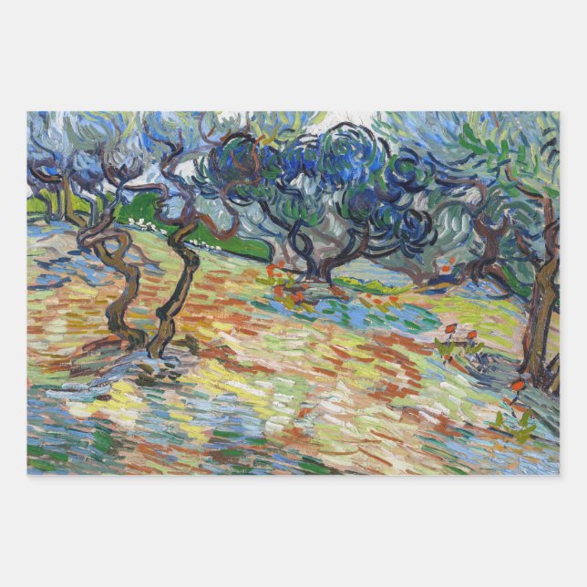 Vincent van Gogh - Olive Trees: Bright blue sky Wrapping Paper Sheet (Front)