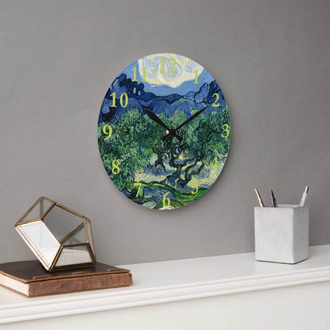 Vincent Van Gogh Olive Trees Mountain Landscape Large Clock (Office)