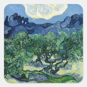Vincent Van Gogh Olive Trees Mountain Landscape Square Sticker