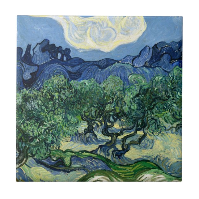 Vincent Van Gogh Olive Trees Mountain Landscape Tile (Front)