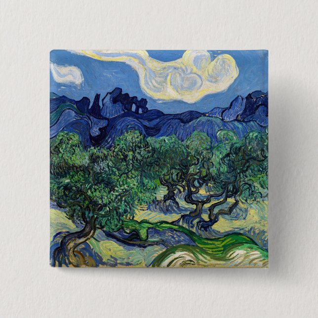 Vincent van Gogh - Olive Trees with the Alpilles  15 Cm Square Badge (Front)