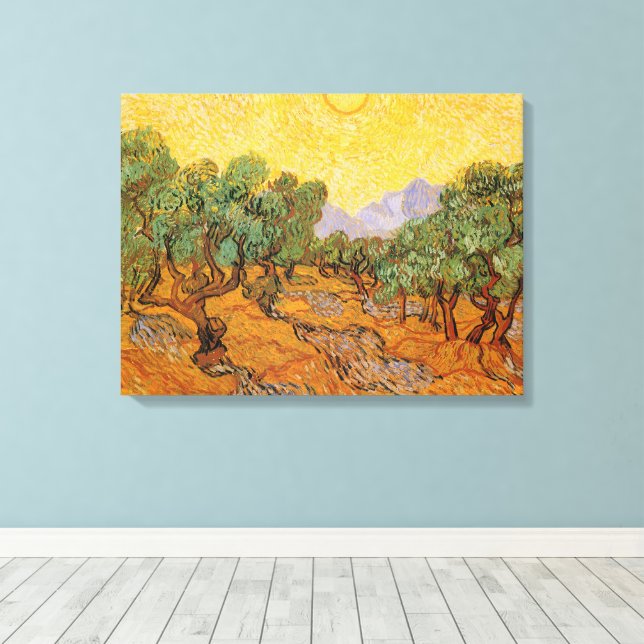 Vincent van Gogh - Olive Trees, Yellow Sky and Sun Canvas Print (Insitu(Wood Floor))