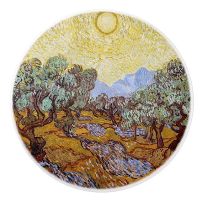 Vincent van Gogh - Olive Trees, Yellow Sky and Sun Ceramic Knob (Front)
