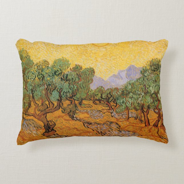 Vincent van Gogh - Olive Trees, Yellow Sky and Sun Decorative Cushion (Front)