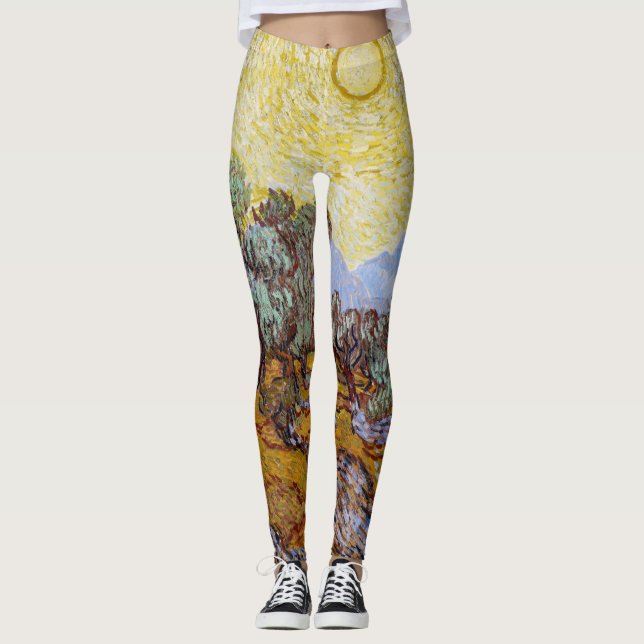 Vincent van Gogh - Olive Trees, Yellow Sky and Sun Leggings (Front)