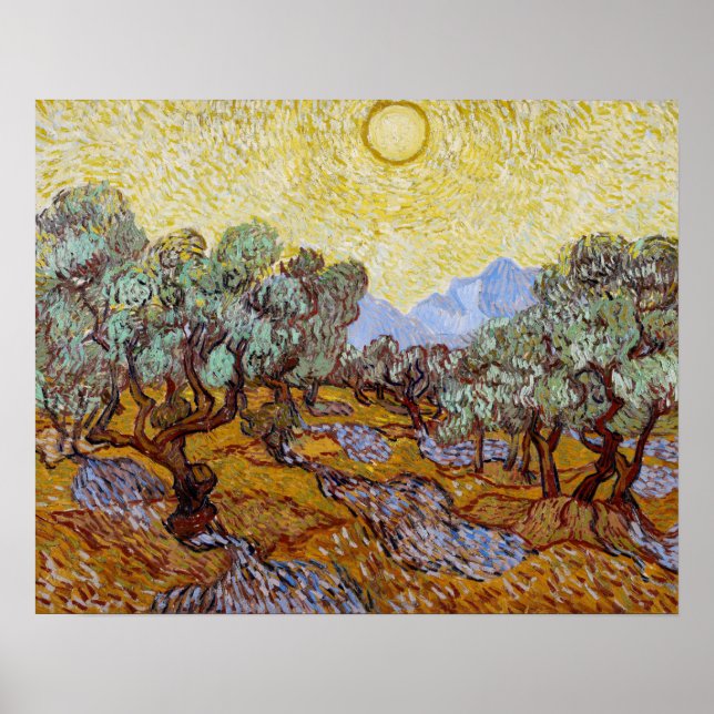 Vincent van Gogh - Olive Trees, Yellow Sky and Sun Poster (Front)