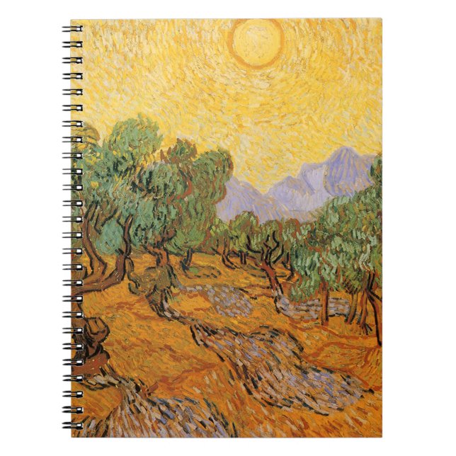 Vincent van Gogh - Olive Trees, Yellow Sky and Sun Spiral Notebook (Front)