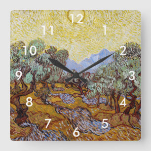 Vincent van Gogh - Olive Trees, Yellow Sky and Sun Square Wall Clock