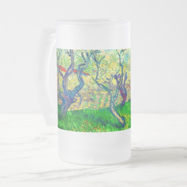 Vincent van Gogh Orchard in Blossom Frosted Glass Beer Mug (Front Left)