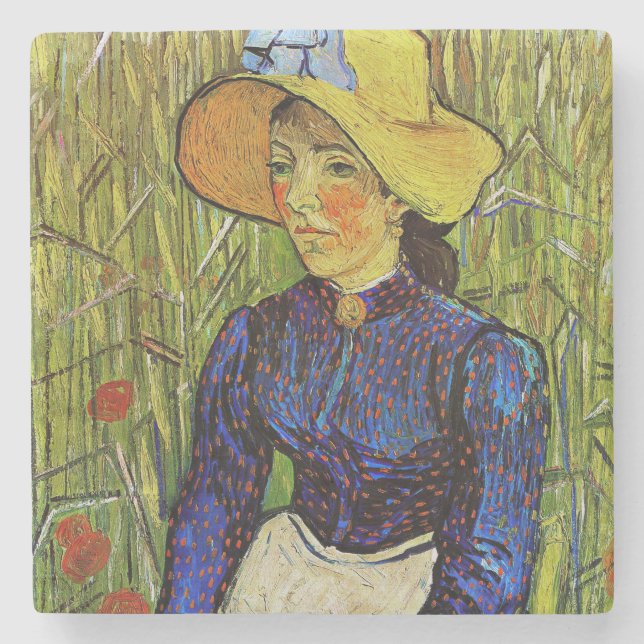 Vincent van Gogh - Peasant Girl in Straw Hat Stone Coaster (Front)