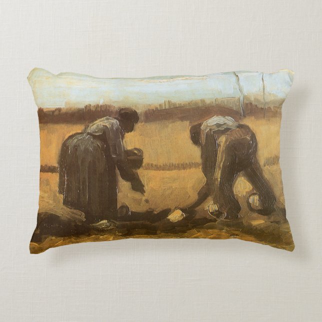 Vincent van Gogh - Peasants Planting Potatoes Decorative Cushion (Front)