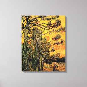 Vincent Van Gogh - Pine Trees Against A Red Sky Canvas Print