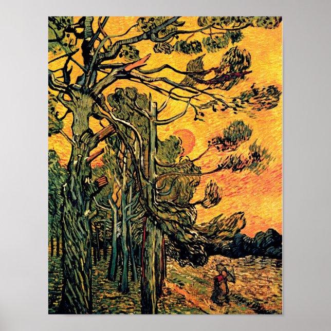 Vincent Van Gogh - Pine Trees Against A Red Sky Poster (Front)