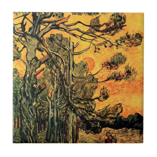 Vincent Van Gogh - Pine Trees Against A Red Sky Tile