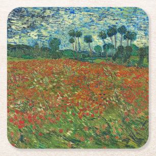 Vincent Van Gogh Poppy Field Floral Vintage Art Square Paper Coaster
