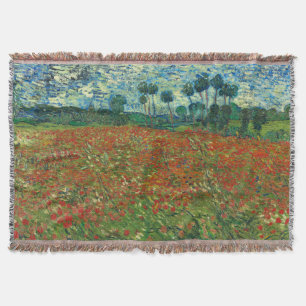 Vincent Van Gogh Poppy Field Floral Vintage Art Throw Blanket