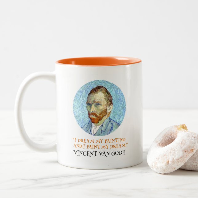 Vincent Van Gogh Portrait with Quote Two-Tone Coffee Mug (With Donut)